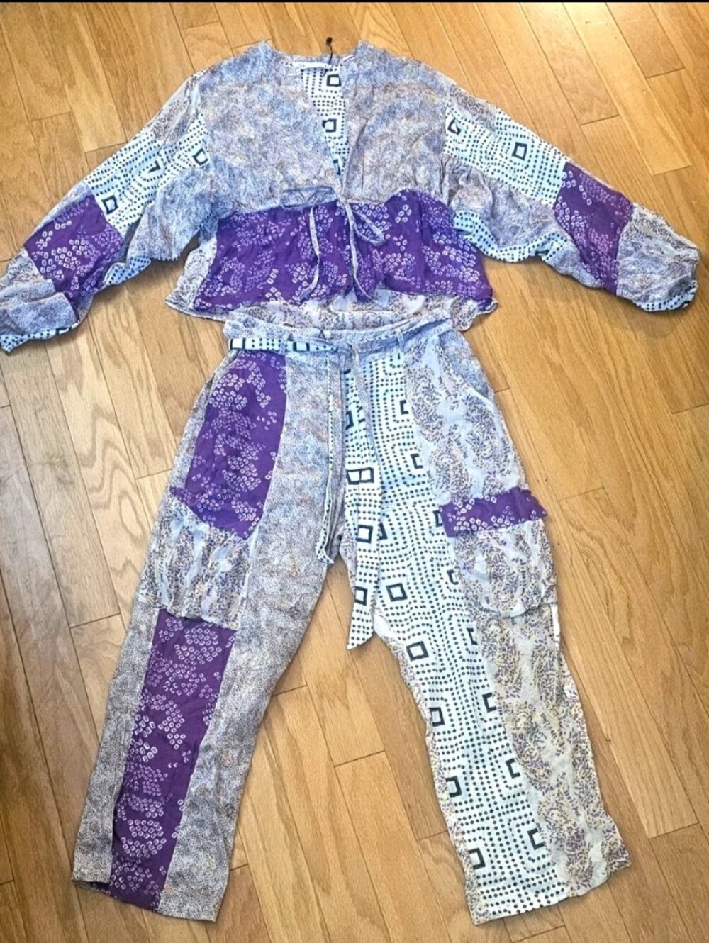Zara 2-Piece Patchwork Pantset Bloggers Fav Med NWOT-free people-anthropologie - Picture 8 of 10